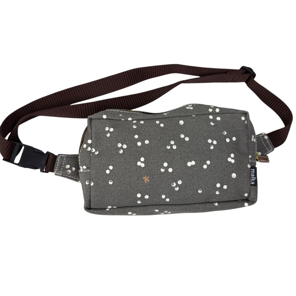 MAIKA Zippered Waist Belt Bag Gray Cream Print 8x4x2.25" Travel Athleisure Hike